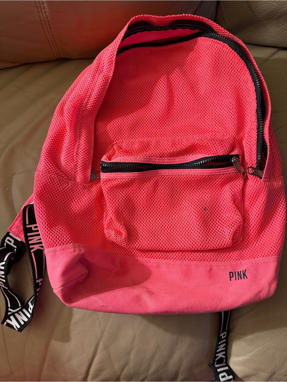 PINK Victoria's Secret Neon Pink Mesh Backpack with Branded Straps